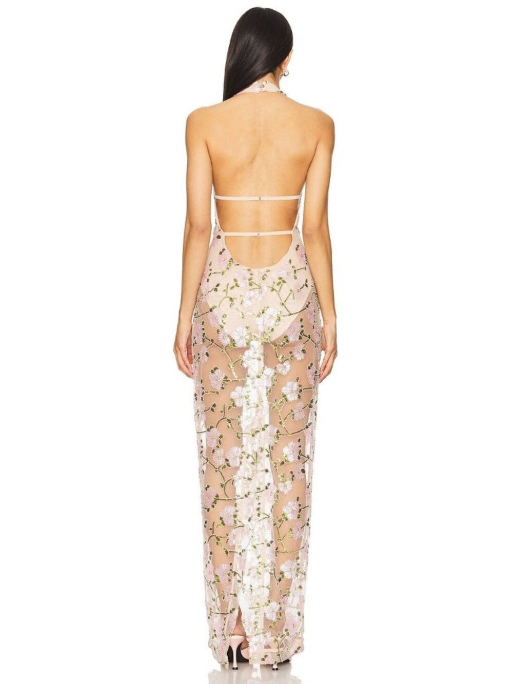 Sau Lee Olympia Sheer Mesh Maxi Dress Nude Womens Size 4 - Picture 5 of 12